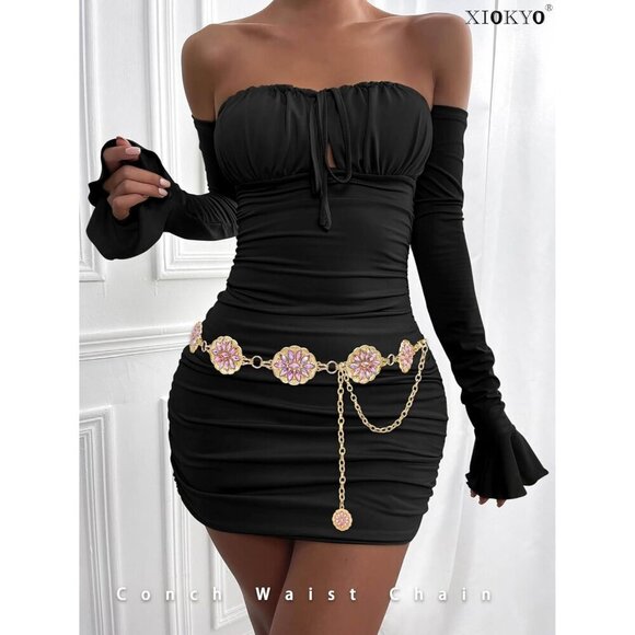 Rhinestone Concho Belt Gold Metal Western Pink Chain Waist Jewelry for Women main image 4